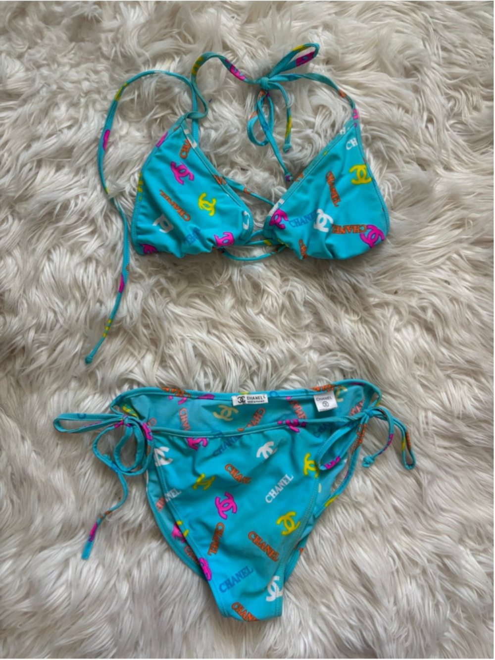 Vintage nwot monogramed Y2K string bikini beach swim 2 two piece set rare htf